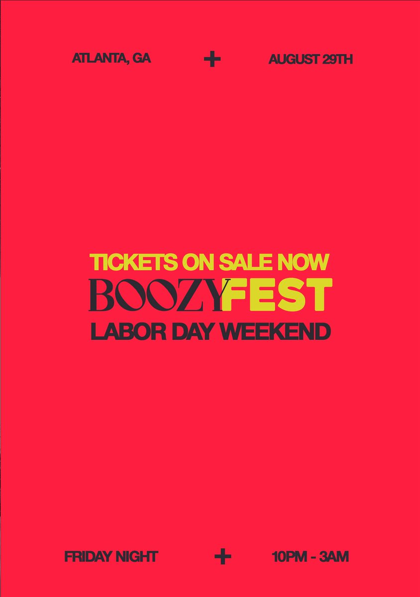 The hottest ticket in ATL for Labor Day Weekend!

BOOZY FEST
📆: Friday, August 29
⏰: 10PM
📍: Atlanta

This Labor Day Weekend, we're kicking it off with our first ever late-night festival experience!

We're taking everything you love about a Boozy Bounce party — the music, the