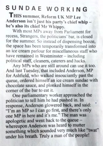 David Rees (@davidre91758465) on Twitter photo <a href="/LeeAndersonMP_/">Lee Anderson MP</a> 30p — ‘man of the people’ who barges the queue for an ice cream, sneers ‘I’m an MP so I go first’, then mutters twat at staff. 🍦 Chief Whip? Nah, Chief Mr Whippy 🤡. Always first in line when it’s freebies, never when it’s guts.🤣💩 <a href="/reformexposed/">Reform Party UK Exposed 🇬🇧</a> <a href="/reformparty_uk/">Reform UK</a> <a href="/LeeAndersonMP_/">Lee Anderson MP</a> 30p — ‘man of the people’ who barges the queue for an ice cream, sneers ‘I’m an MP so I go first’, then mutters twat at staff. 🍦 Chief Whip? Nah, Chief Mr Whippy 🤡. Always first in line when it’s freebies, never when it’s guts.🤣💩 <a href="/reformexposed/">Reform Party UK Exposed 🇬🇧</a> <a href="/reformparty_uk/">Reform UK</a>