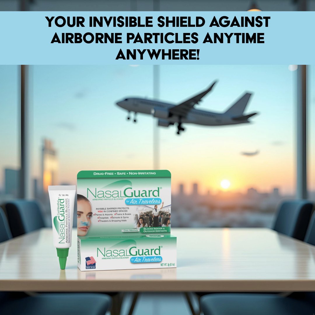NasalGuard's tweet image. Your invisible shield against airborne particles anytime, anywhere. Stay protected on every trip!🧳

#NasalGuard #AirborneDefense #TravelSafe #InvisibleShield