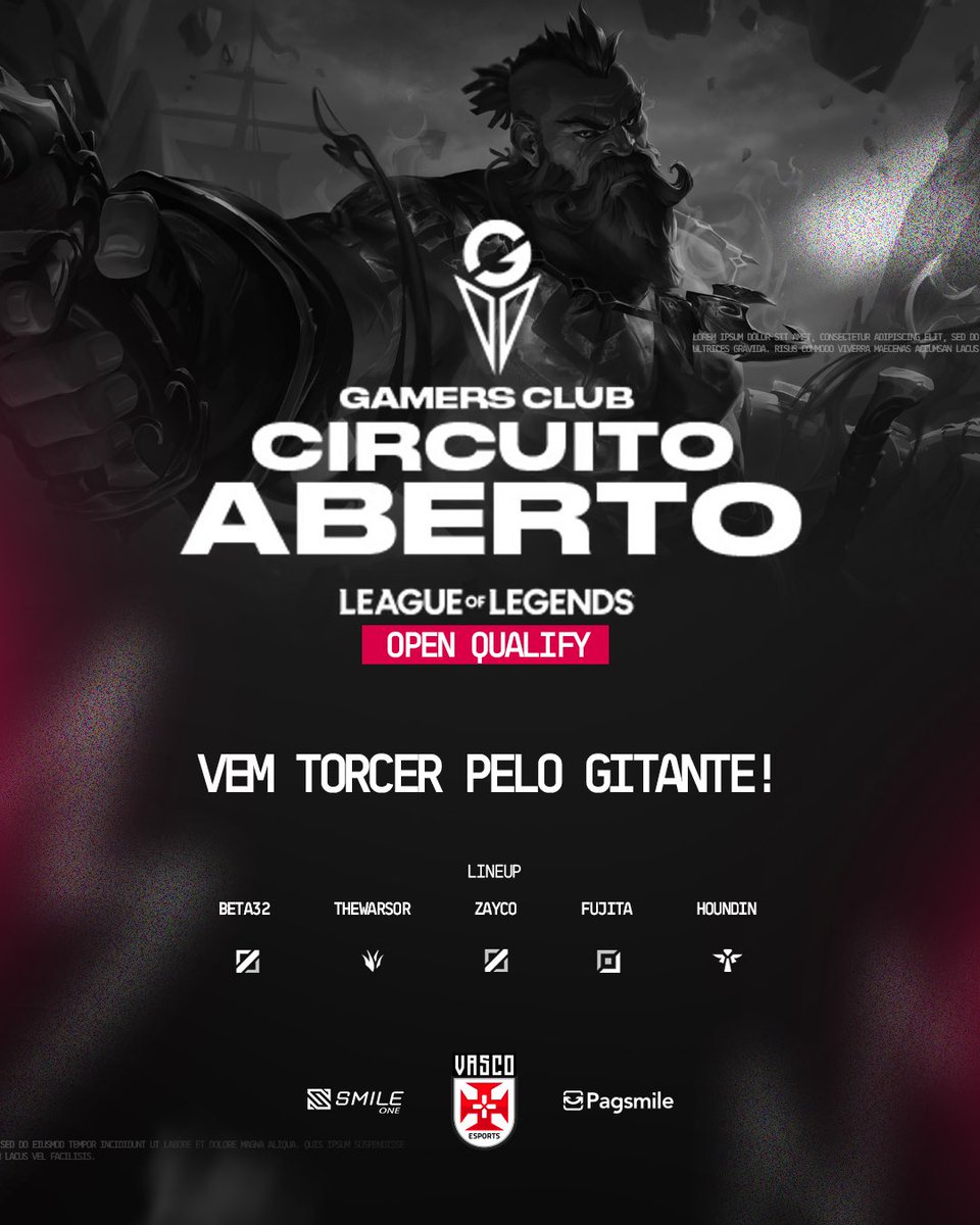 VASCO LOL 💢

Hoje, às 18h temos o qualify do Circuito Aberto League of Legends, da Gamers Club

Para o dia de hoje não teremos transmissão, iremos atualizar os placares

Amanhã teremos stream no nosso canal oficial com o <a href="/luq47/">luq 💢</a> no comando

#goVasco