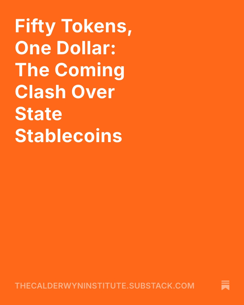 CalderwynInst's tweet image. If one state can issue a #stablecoin, what stops fifty?
@wyostable $FRNT launch raises the question of who really controls money in the U.S.
Full breakdown → open.substack.com/pub/thecalderw… #crypto #blockchain $USDC