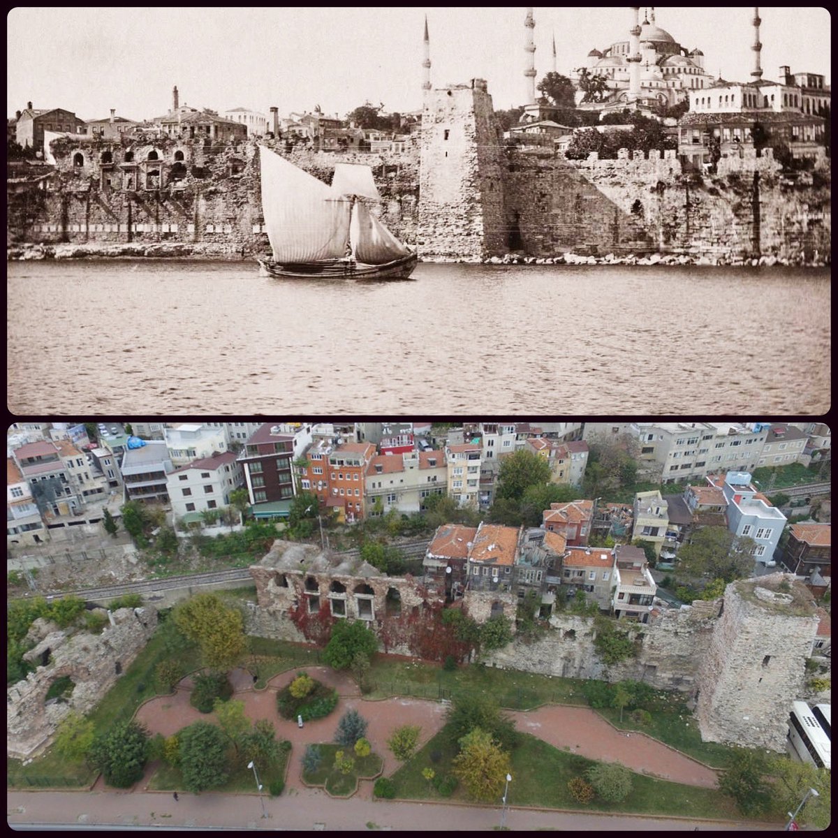 The Boukoleon in the late 19th century vs the Boukoleon in modern times!

The Boukoleon looked far better then than it does now. It’s crazy how far it is from the sea now too!