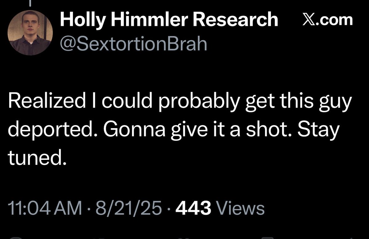 evolution failed him, but <a href="/SextortionBrah/">Holly Himmler Research</a> won’t back down