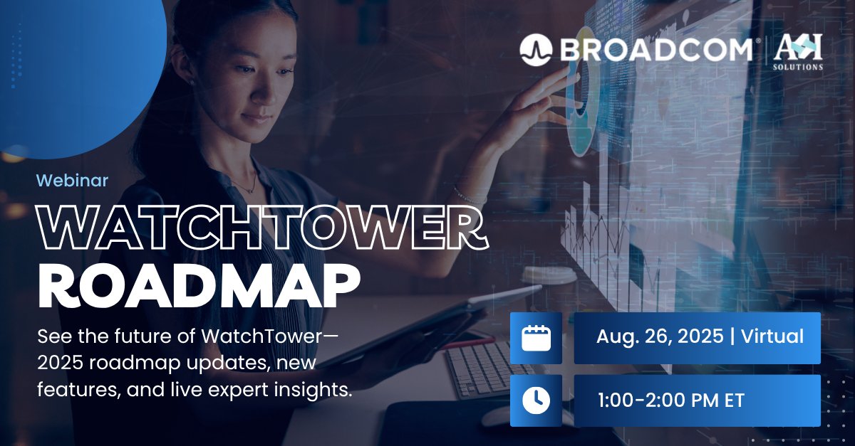 Less than 1 week! Join #Broadcom &amp; A&amp;I Solutions on Aug 26 @ 1 PM EST for our live WatchTower webinar 🚀 Discover the roadmap, new updates &amp; enhancements redefining #mainframeobservability.  Attendees get a free gift!

👉 Save your seat: us06web.zoom.us/webinar/regist…