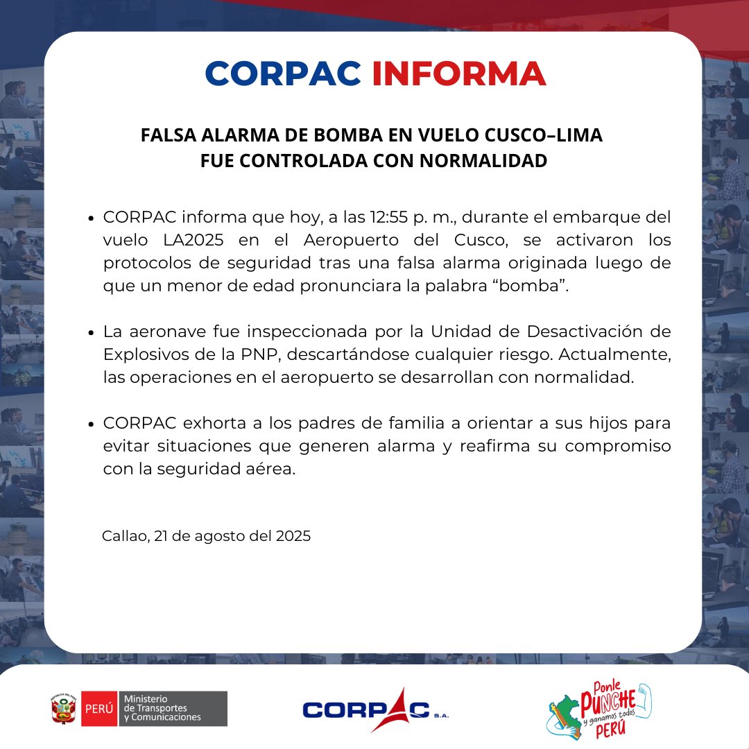🔴 Comunicado | Aeropuerto del #Cusco