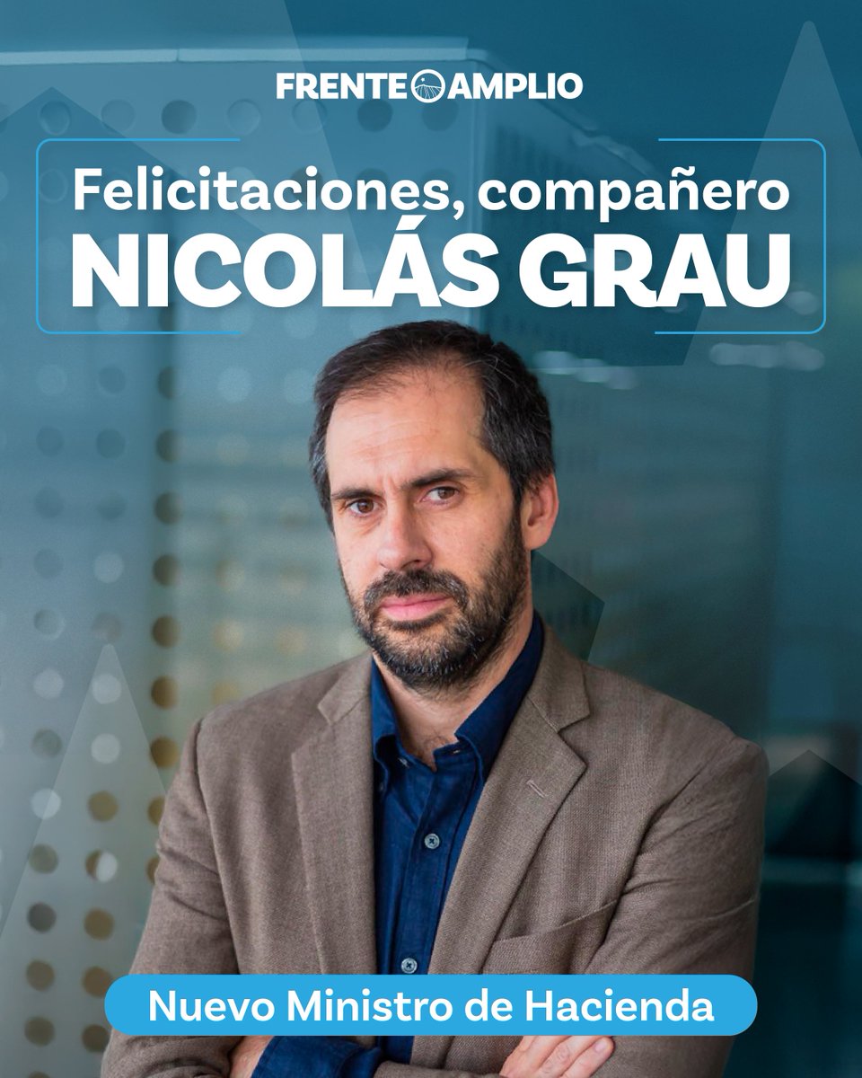 Frente Amplio Chile (@elfrente_amplio) on Twitter photo Felicitamos a nuestro compañero Nicolás Grau, quien asume como nuevo ministro de Hacienda. Le deseamos el mayor de los éxitos en este importante desafío junto al Gobierno del presidente Gabriel Boric.
<a href="/nico_grau/">Nicolás Grau Veloso</a> Felicitamos a nuestro compañero Nicolás Grau, quien asume como nuevo ministro de Hacienda. Le deseamos el mayor de los éxitos en este importante desafío junto al Gobierno del presidente Gabriel Boric.
<a href="/nico_grau/">Nicolás Grau Veloso</a>
