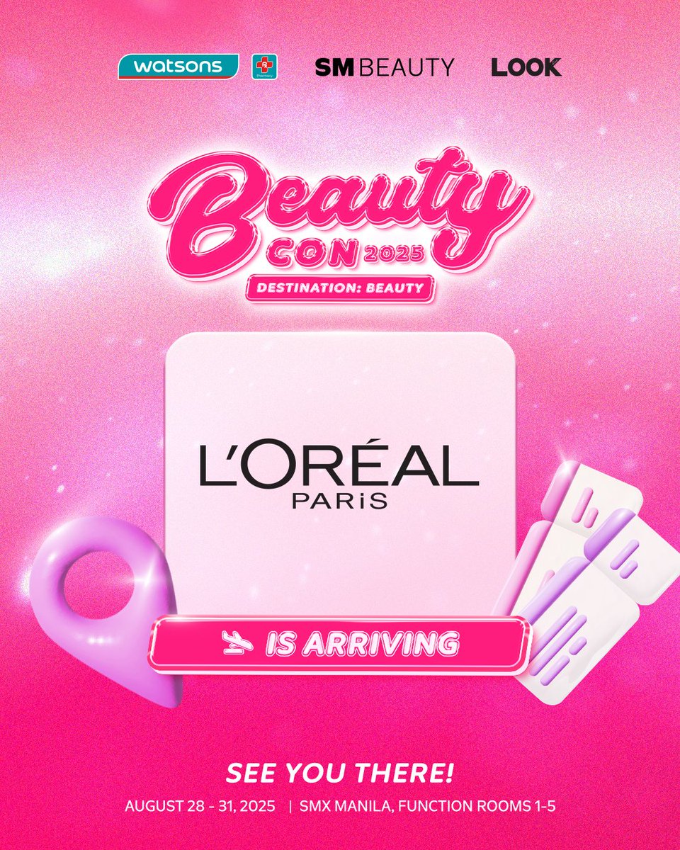 WatsonsPH's tweet image. We’re bringing Paris to the SMX Convention Center! Experience a touch of Paris with L’Oreal Paris from August 28-31 at #BeautyCon2025! ✈️

Experience your Parisian beauty journey at our booth with exciting photo spots, promos, and gifts because You’re Worth It 💖

#LOrealPH