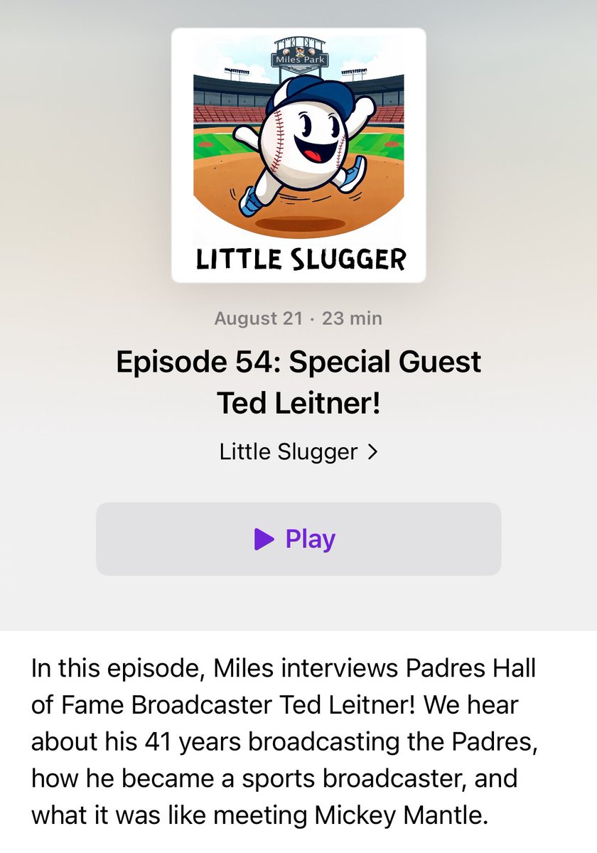 David Lizerbram (@davidlizerbram) on Twitter photo Today on Little Slugger, Miles interviews legendary Padres broadcaster <a href="/TedLeitner/">Ted Leitner</a> !!
podcasts.apple.com/us/podcast/lit… Today on Little Slugger, Miles interviews legendary Padres broadcaster <a href="/TedLeitner/">Ted Leitner</a> !!
podcasts.apple.com/us/podcast/lit…