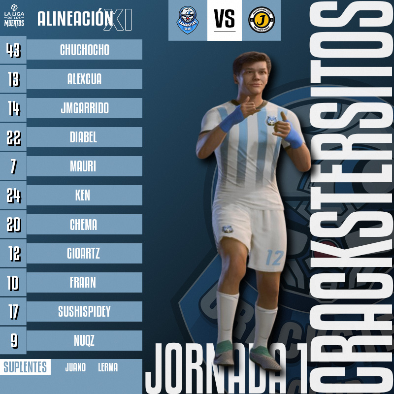 Este es nuestro 11 para el partido de la Jornada 1 del día de hoy, esperemos no pasar frío. 🥶⚽

🕤 9:00 pm CDMX

🟣twitch.tv/sushispidey 🕷
🟣twitch.tv/elgioartz 🐒

<a href="/LaLigaDeMuertos/">La Liga De Los muertos</a> 💀