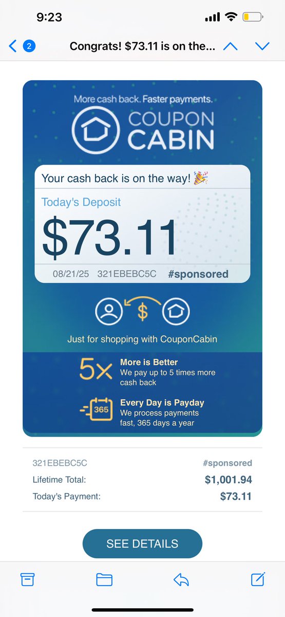 cmullaney92's tweet photo. Another @CouponCabin cash back payout!! https://t.co/qcrQNkJD2H