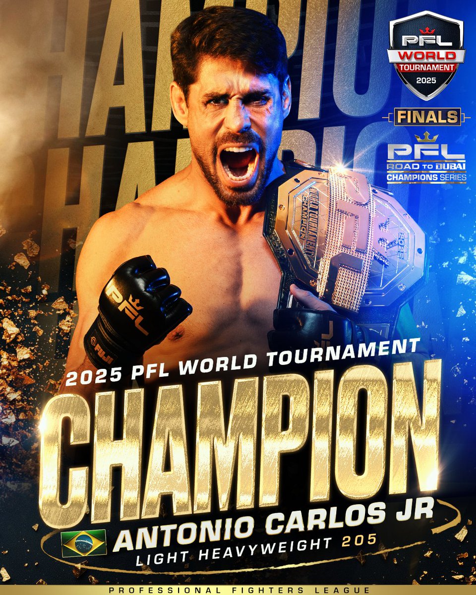 PFLMMA's tweet photo. 🏆 2x CHAMP 🏆

Antonio Carlos Jr does it again! With his victory, Shoeface claims the PFL Light Heavyweight World Tournament Championship and becomes a two-time PFL Champion 👑🔥 https://t.co/8fjOIctEOE