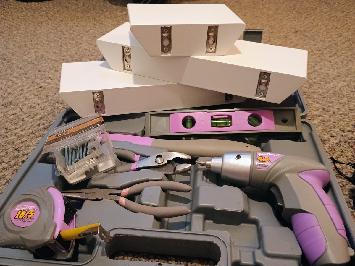Thursday night fun: putting up some shelves. 
Yes, I do know how to use each tool in this tool box.