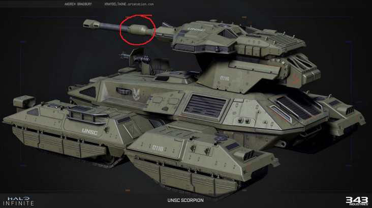I was having a discussion about the Scorpion tank from Halo and I noticed it has a fume extractor/bore evacuator on the gun barrel on almost every iteration of the tank... which doesn't make a whole lot of sense given that the gun is in a remote turret and the toxic fumes