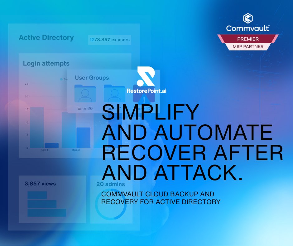 restorepointusa's tweet photo. Protecting Active Directory doesn’t have to be complicated. 
Ready for a personalized walkthrough? Schedule here: https://t.co/PJTNCeClHp
#PoweredByRestorePoint #DataResilience #CyberResilience #ActiveDirectory #CloudBackup #DataRecovery https://t.co/fP0pqCTsWc