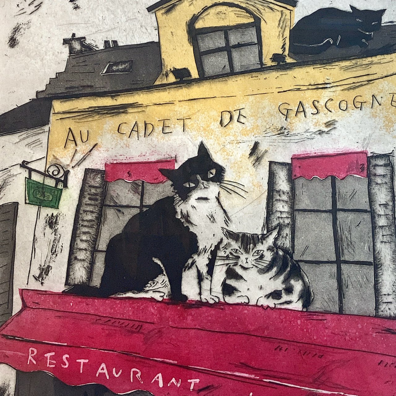 山岡康子の銅版画作品「pause-café」 Amazon.co.jp: 山岡康子『cafe chat noir』銅版画（エッチング