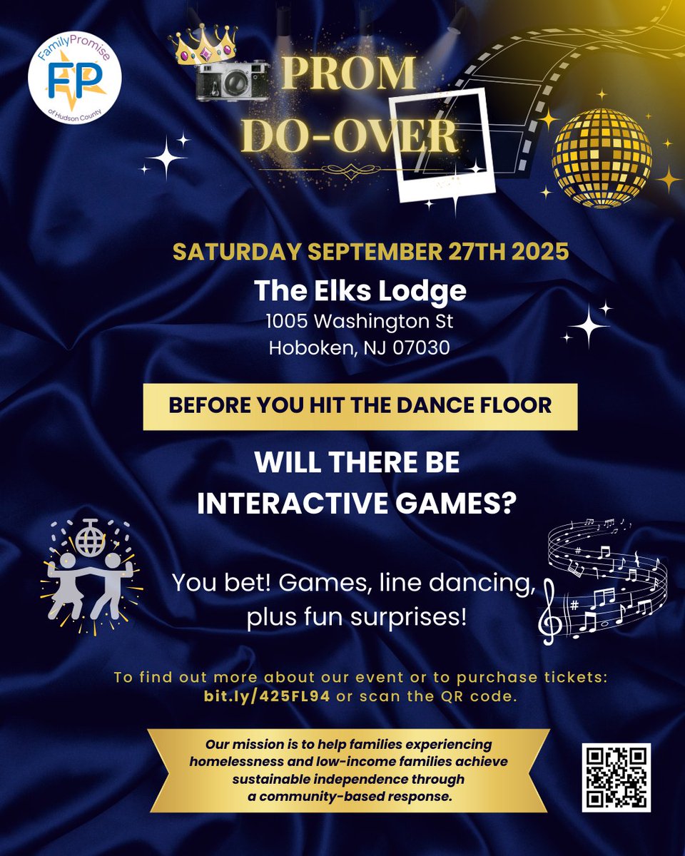 FP_Hudson's tweet photo. 🎲 Will there be games? Absolutely! Expect interactive games, line dancing &amp; surprises!

🎟️ Early Bird EXTENDED → 9/10! https://t.co/HsB25FhaBi
📅 9/27 | Hoboken Elks Lodge
#FPHC #PromDoOver #HobokenNJ #hudsoncountyevents https://t.co/hOz9i9aBzq