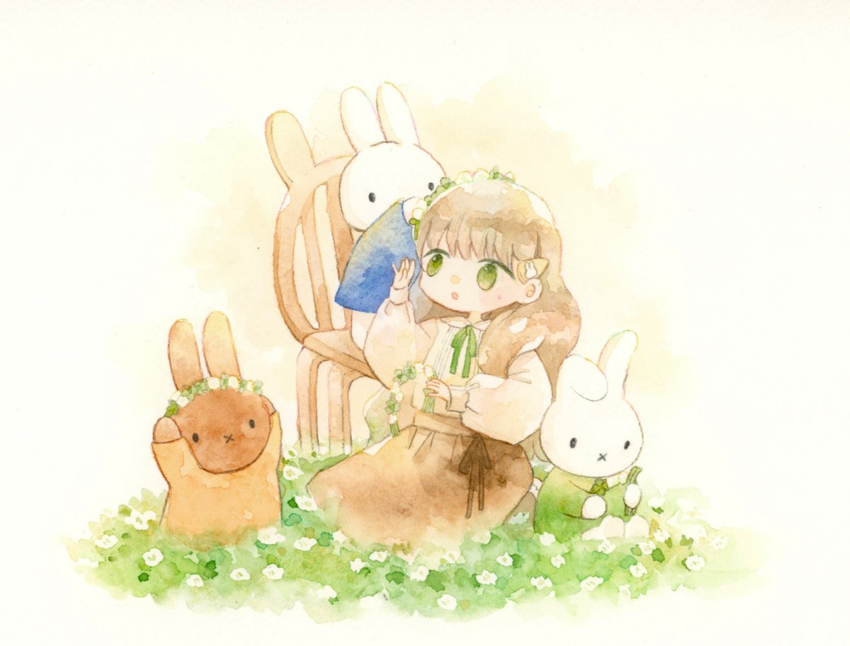 みんなで花かんむり作り

#バニーの日 (遅刻)
#ミッフィー  
#アナログイラスト