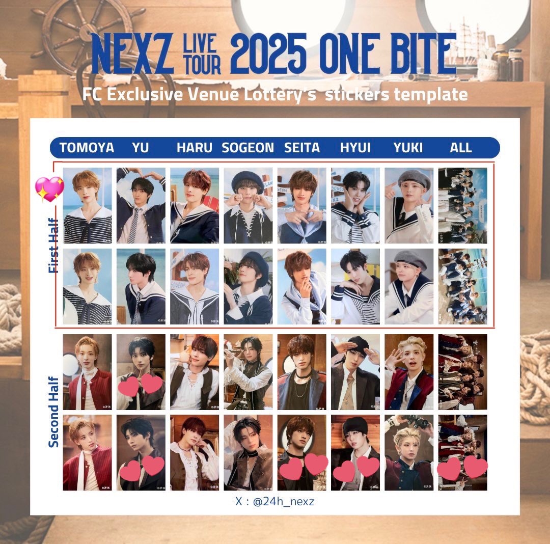 NEXZ ネクスジ One Bite 会場FCくじ ステッカー 交換

譲　画像1枚目

求　2枚目💖赤枠＞💞

マリン衣装優先で求めております
郵送または9/28大阪オフイベでの手渡し
お気軽にDMまたはリプにてお声掛けください⭐️

#NEXZ交換