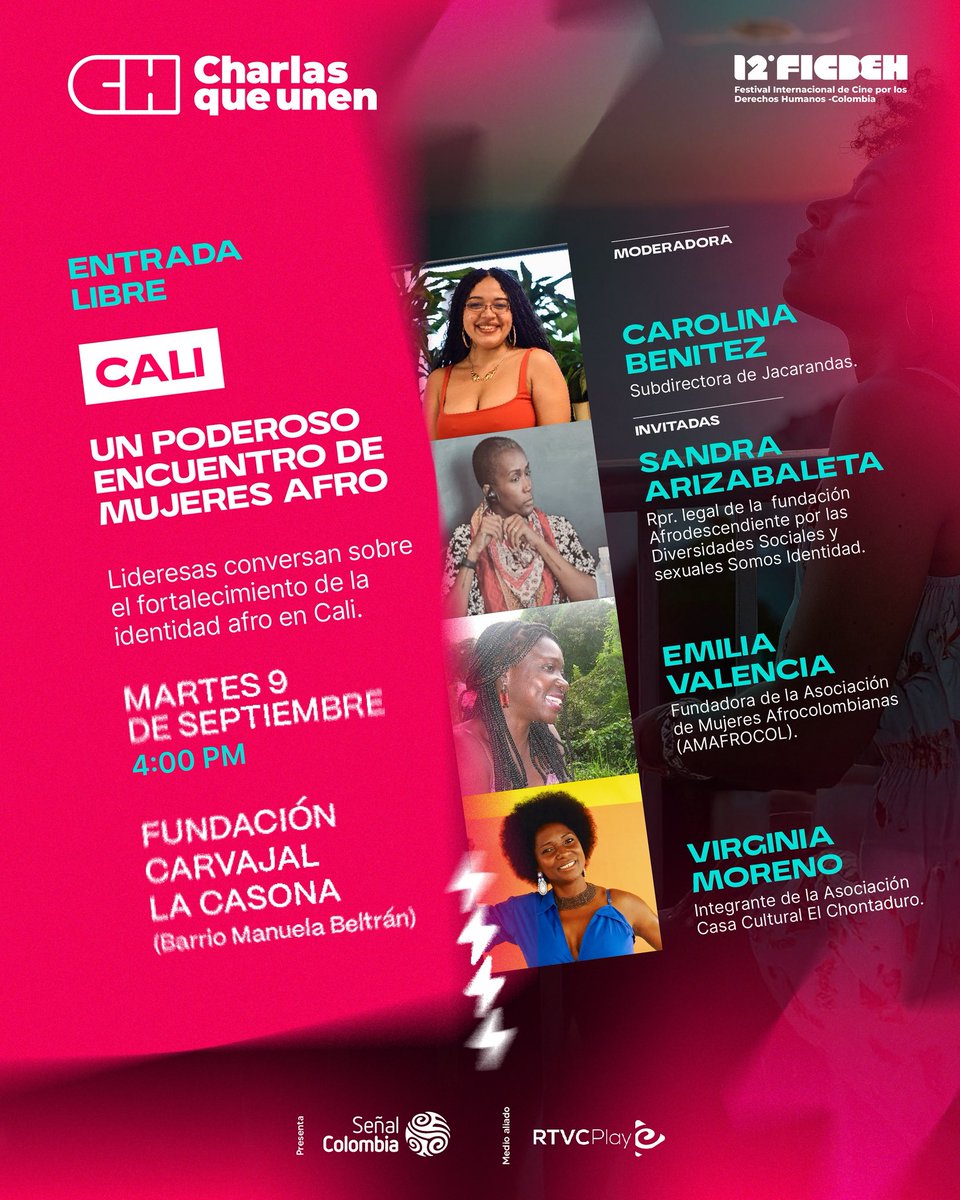 FICDEH's tweet photo. #CharlasQueUnen | ✊🏾 Mujeres afro en Cali se reúnen para hablar de identidad, memoria y resistencia.

📍 Fundación Carvajal La Casona – Barrio Manuela Beltrán
🗓️ Martes 9 de septiembre, 4:00 p. m.

#FICDEH2025 #SíHayPoderHumano https://t.co/GEtQd5JzfT