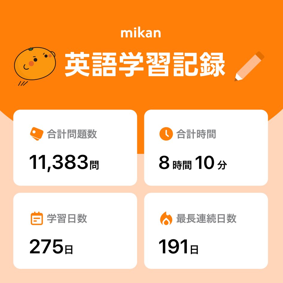 Sgw_r's tweet photo. 【英語アプリmikan】これまでの学習記録📝
https://t.co/p427pdJEXA https://t.co/Lv4lza6Ggk