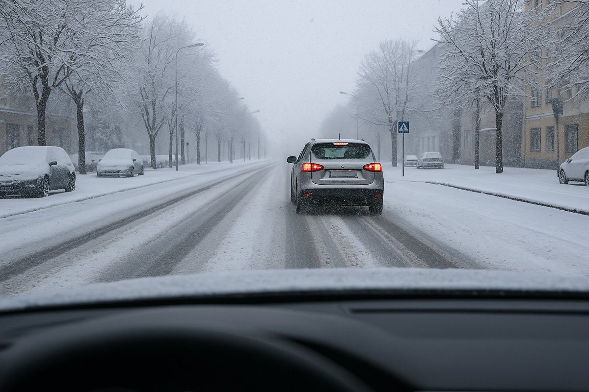 En #Santiago no estamos acostumbrados a conducir con #hielo o #nieve. 👉 Reduce la velocidad 👉 Duplica la distancia de frenado 👉 Evita pendientes pronunciadas La prevención empieza al volante. Unos minutos más lentos pueden evitar un accidente