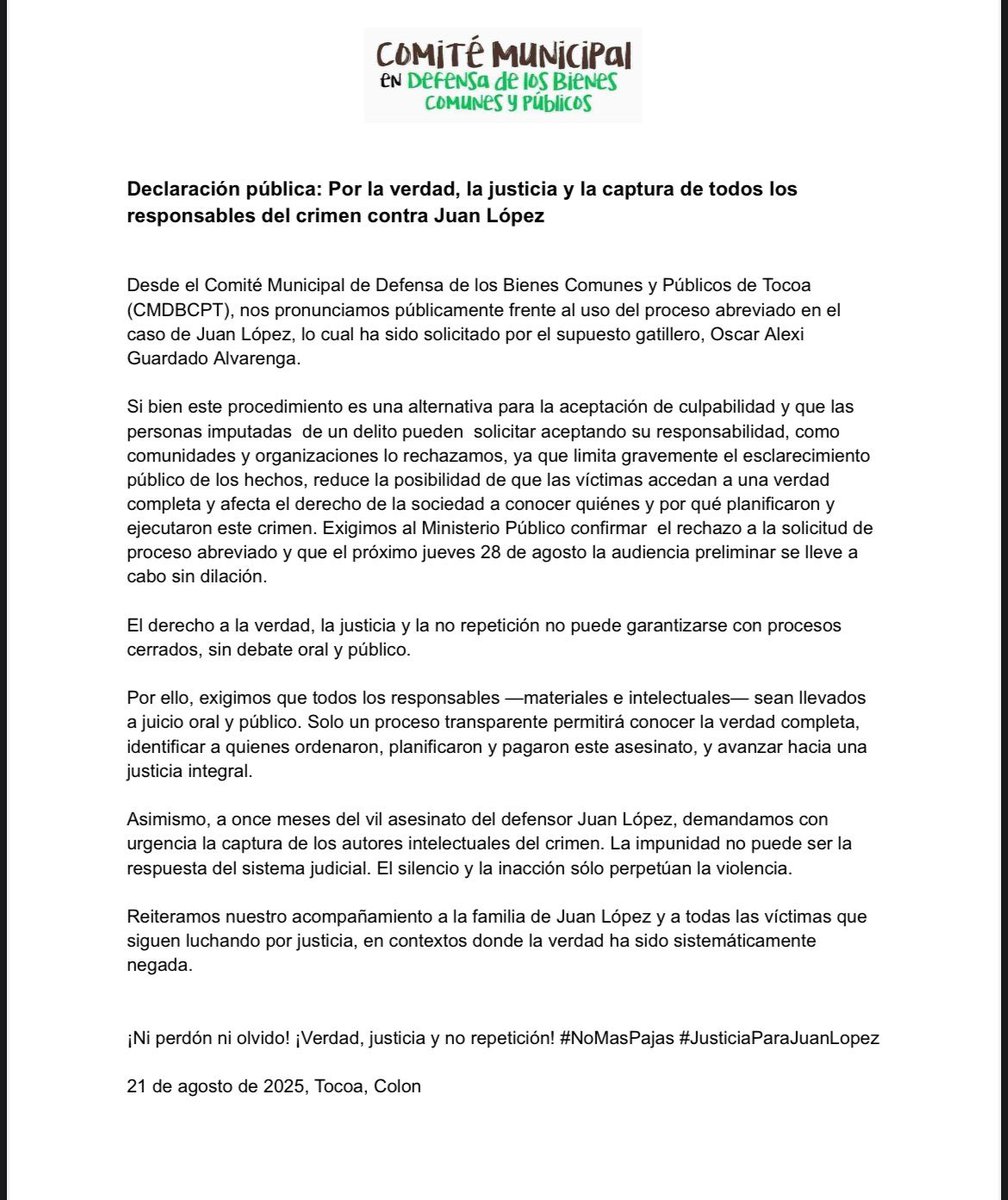 🧐 #JusticiaParaJuanLopez ¿Qué ha ocurrido durante la audiencia preliminar programada para hoy y cómo responde el CMDBCPT?

¡Por la verdad, la justicia y la captura de todos los responsables del crimen contra Juan López!

🔗Leer más: guapinolresiste.org/post/declaraci…