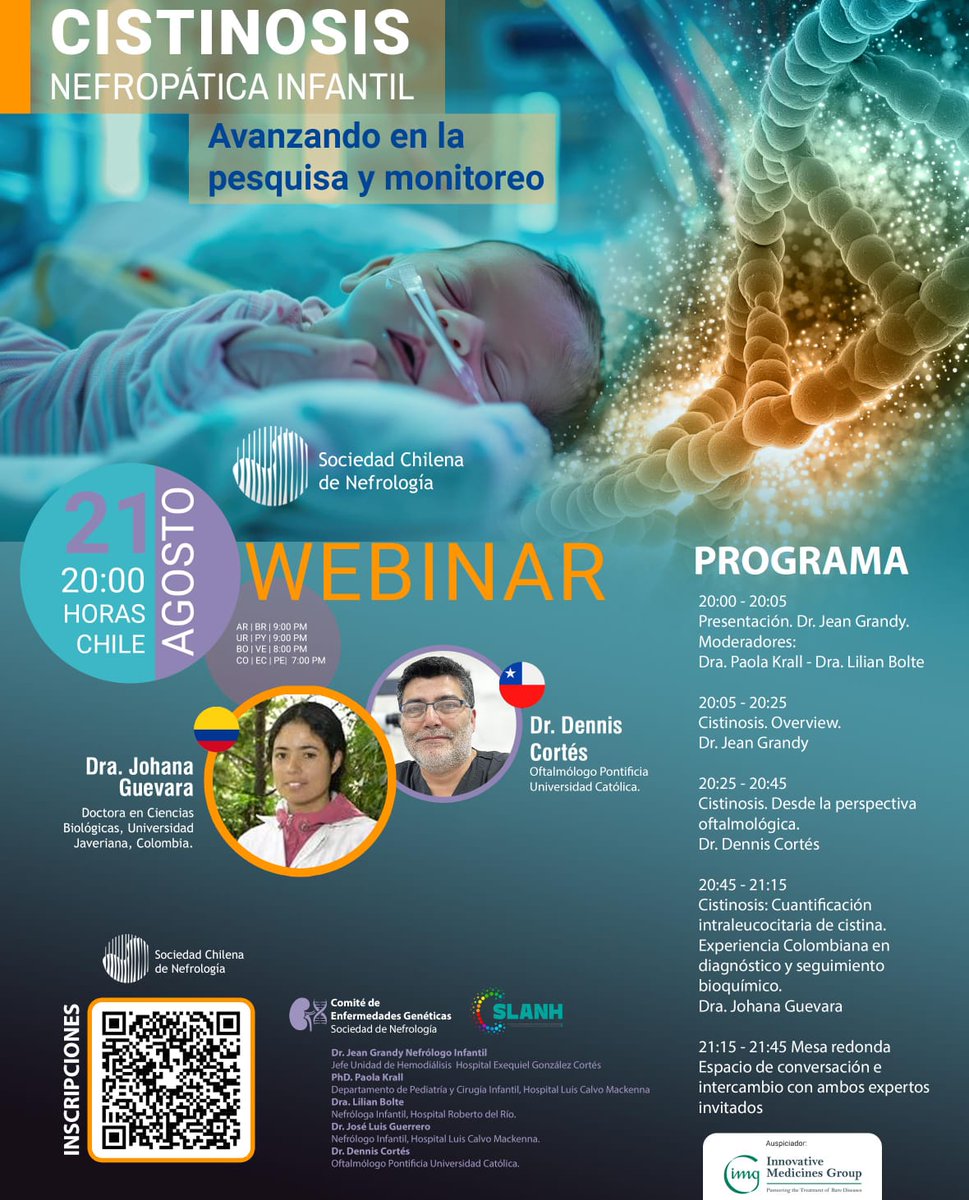 Los invitamos a unirse al Webinar de hoy sobre Cistinosis, en el que la profesora Johana Guevara compartirá parte de nuestra experiencia en el diagnóstico y seguimiento