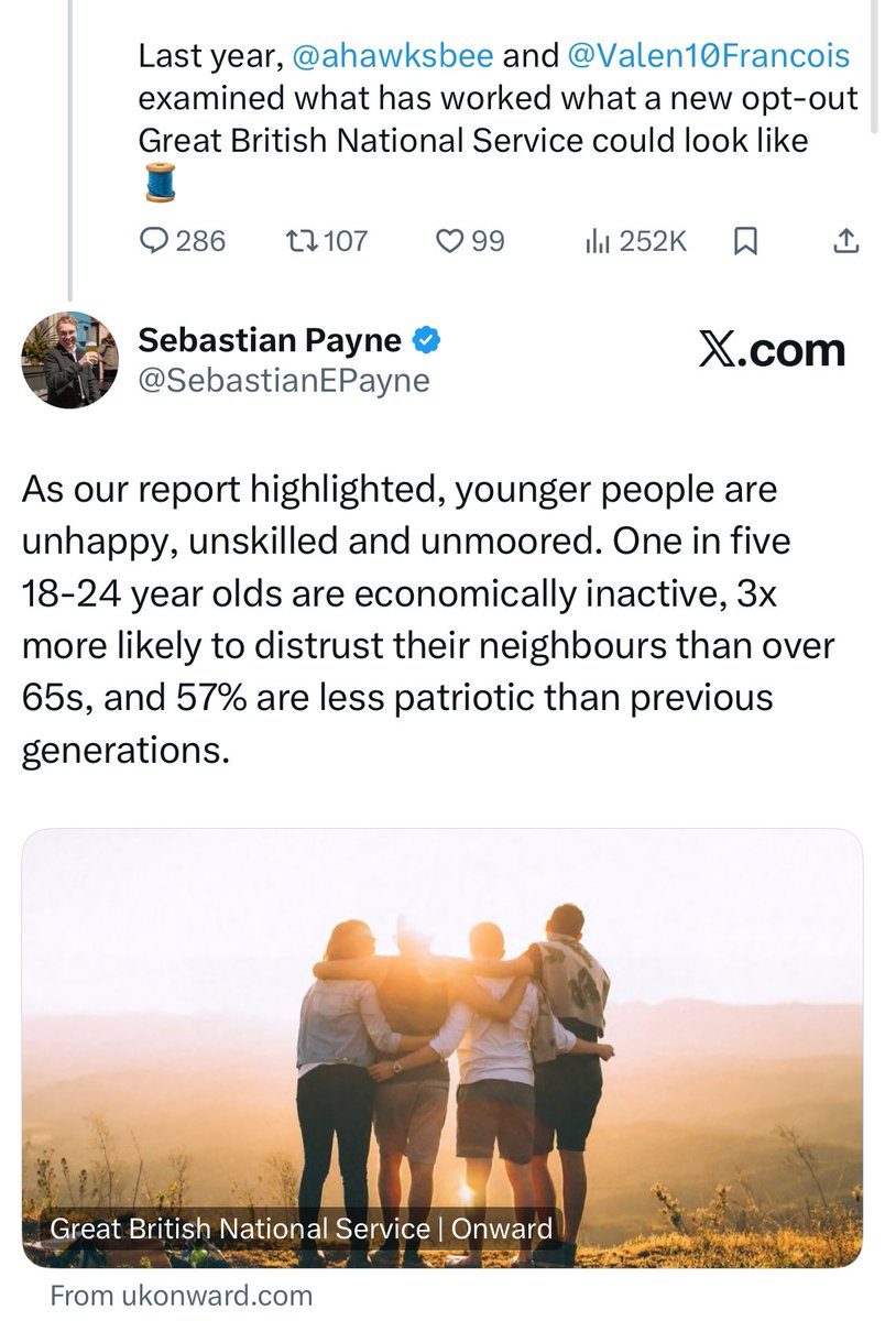 Note that Sebastian doesn’t call these bright young taxophobes unpatriotic or unmoored, or suggest that National Service could be the solution to their lack of love for their country.