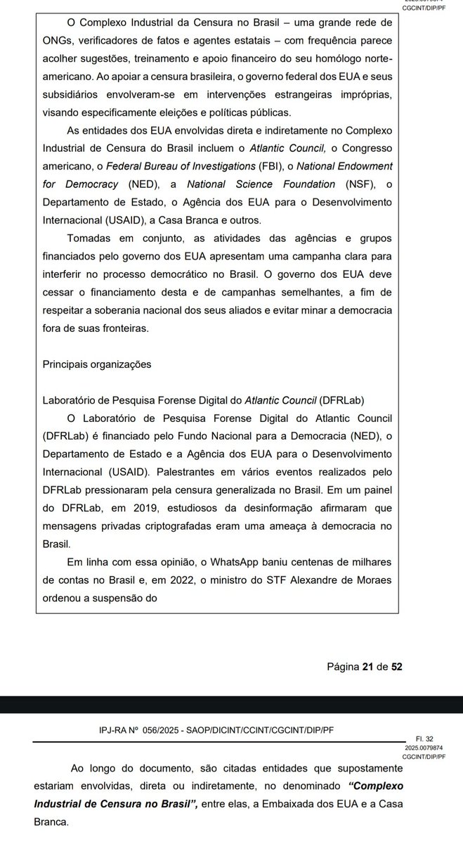 David Ágape (@david_agape_) on Twitter photo A Polícia Federal encontrou, na mesa de <a href="/jairbolsonaro/">Jair M. Bolsonaro</a>, em julho, o relatório que eu, o <a href="/EliVieiraJr/">Eli Vieira</a> e a <a href="/PhoebeThinking/">Phoebe Smith</a> produzimos sobre o papel do governo dos EUA no Complexo Industrial da Censura no Brasil. O material foi produzido para a Civilization Works de <a href="/shellenberger/">Michael Shellenberger</a>. A Polícia Federal encontrou, na mesa de <a href="/jairbolsonaro/">Jair M. Bolsonaro</a>, em julho, o relatório que eu, o <a href="/EliVieiraJr/">Eli Vieira</a> e a <a href="/PhoebeThinking/">Phoebe Smith</a> produzimos sobre o papel do governo dos EUA no Complexo Industrial da Censura no Brasil. O material foi produzido para a Civilization Works de <a href="/shellenberger/">Michael Shellenberger</a>.