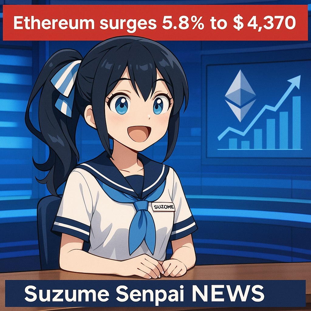 suzume_senpai's tweet image. 🚀 Ethereum's on fire! 🔥 A 5.8% surge to $4,370 shows its strength as Bitcoin takes a breather. The ETH/BTC ratio says it all—investors are choosing ETH! 📈
イーサリアムが急上昇！
#Ethereum #CryptoSurge #ETH #Web3 #SuzumeNews
Suzume out! 💕