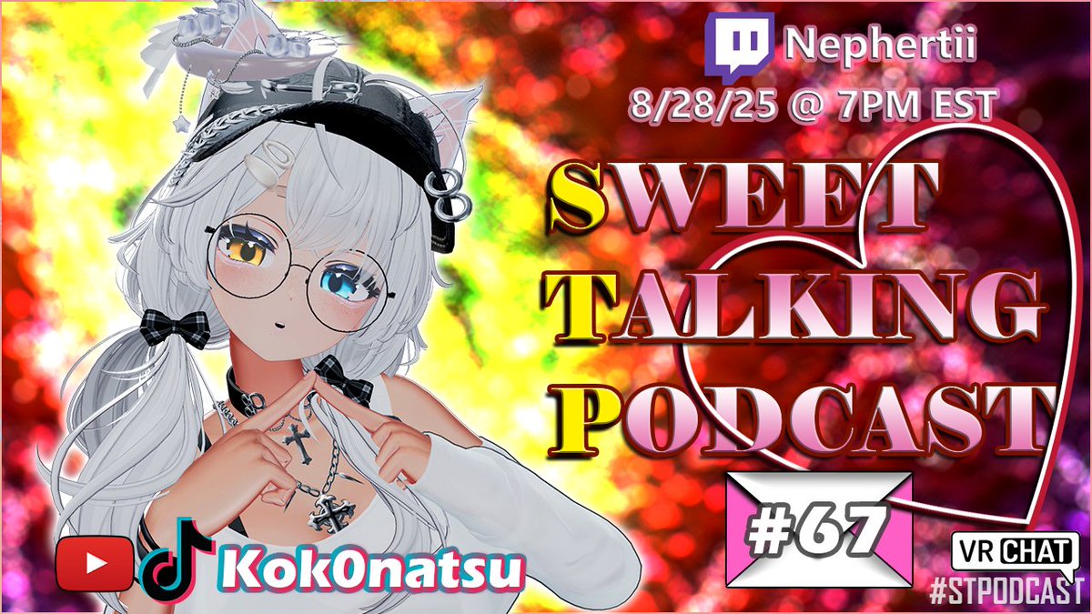 Sweet Talking Podcast (@sweettalkingpod) on Twitter photo We welcome <a href="/Kok0natsu/">Kokonatsu🥥</a> as our next #STPodcast guest! Koko is predominately a #VRChat humorous shorts content creator amassing over 1.1M Followers between Tiktok & YouTube platforms earning 800k+ subs on YT in under 1 year. Join us for a relatable chat LIVE THU 8/28 @ 7PM EST!💛💙 We welcome <a href="/Kok0natsu/">Kokonatsu🥥</a> as our next #STPodcast guest! Koko is predominately a #VRChat humorous shorts content creator amassing over 1.1M Followers between Tiktok & YouTube platforms earning 800k+ subs on YT in under 1 year. Join us for a relatable chat LIVE THU 8/28 @ 7PM EST!💛💙