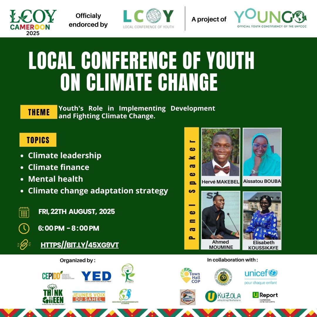 *Rejoignez-nous pour un webinaire exclusif en amont de la LCOY Cameroun 2025 !*

📅 *Date*: 22 août 2025

⏰ *Heure*: 18h – 20h (Heure de l'Afrique Centrale)

🔗 *Lien de connexion* : unicef.zoom.us/j/98763959252