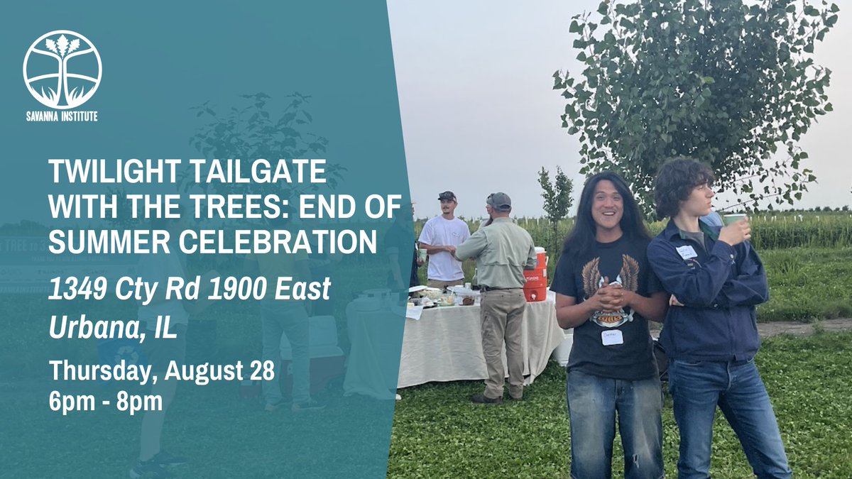 Twilight Tailgate with the Trees: End of Summer Celebration
August 28 @ 6:00 pm - 8:00 pm 
Urbana Illinois

Only one Tailgate at the farm this year! Let’s celebrate the start of the school year with a shin-dig at the Savanna Institute Demo Farm! Come see one of our Canopy