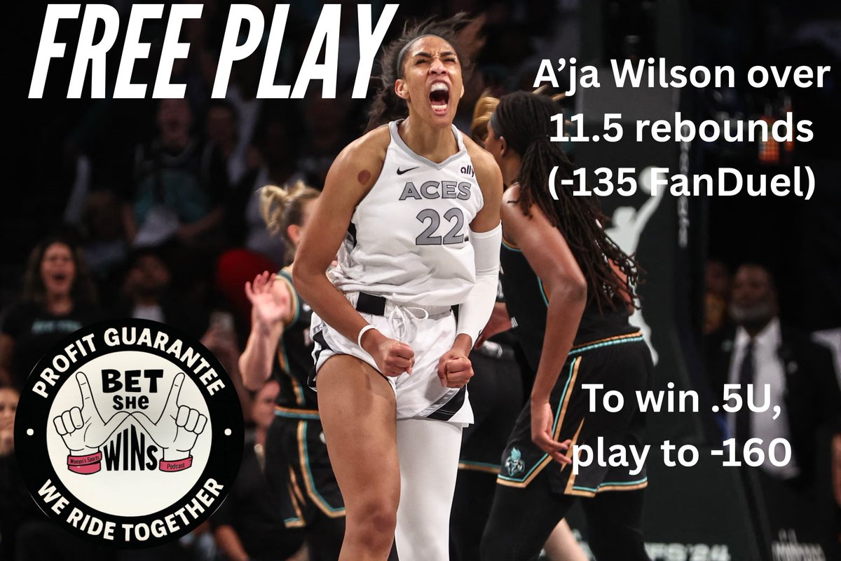🚨ANOTHER ONE🚨

🏀 A'ja Wilson over 11.5 rebounds
🔢 -135 FanDuel, play to -160
💵 To win .5U