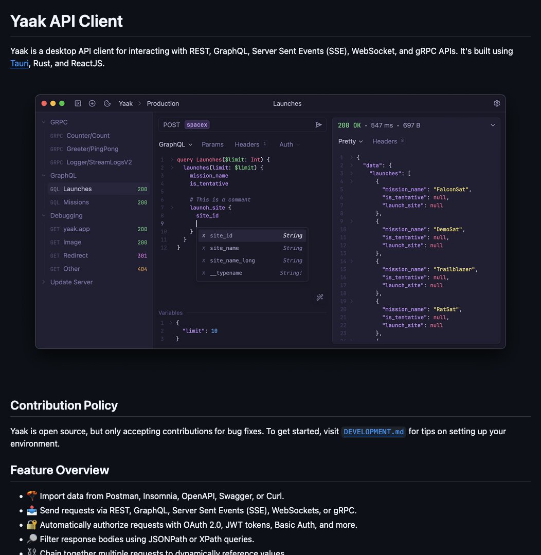 D4Vinci1's tweet image. yaak

Unlock the power of APIs with Yaak, an open-source desktop client for REST, GraphQL, SSE, WebSocket, and gRPC APIs! #YaakAPI #APIManagement #OpenSource