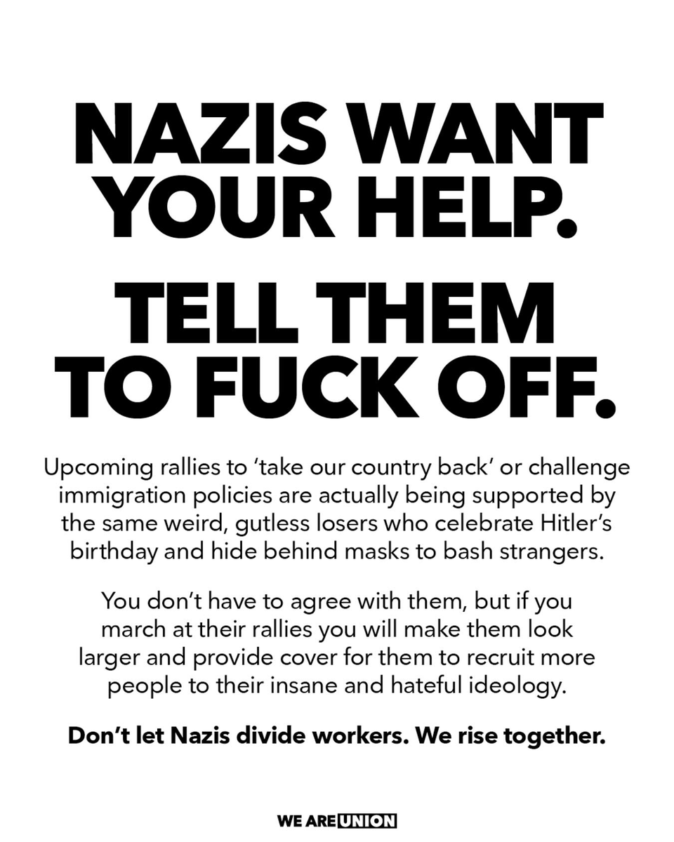 BrookeWaters01's tweet photo. On #31August tell Nazis to fuck off. https://t.co/TGKw5mf6bV