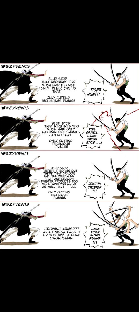This is unironically what Shanks fans think will happen when Zoro fights Mihawk 
#ONEPIECE