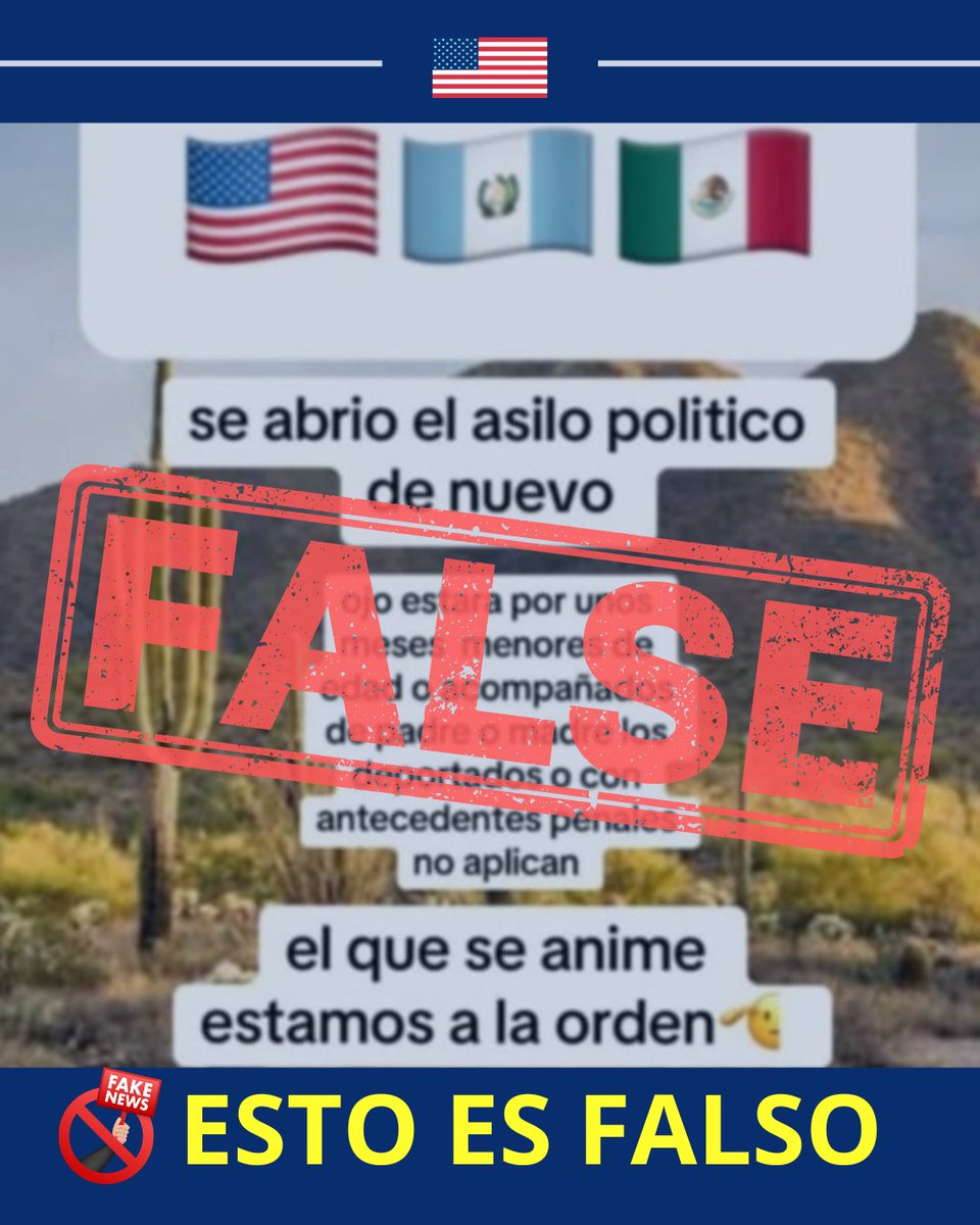USEmbassyMEX's tweet photo. 🚫📄 Estamos al tanto de los volantes falsos que circulan y afirman que el asilo político en EE.UU. está abierto nuevamente. Eso es FALSO.
❌ El asilo no se ha reabierto.
❌ La frontera permanece cerrada.
❌ Los contrabandistas sólo quieren tu dinero y ponen tu vida en peligro.
👉 No confíes en traficantes ni en rumores. Infórmate siempre a través de canales oficiales del Gobierno de EE.UU. #NoAlCoyotes
