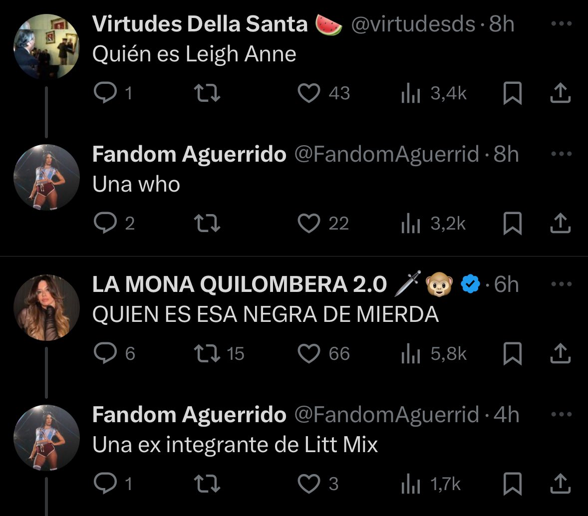 badgyaItom's tweet photo. los fans de Lali Esposito empezaron con ataques racistas hacia Leigh Anne Pinnock, ex integrante de Little Mix. Todo porque esta dijo no conocer a Lali (que la acuso de plagio recientemente) https://t.co/yuusWdl4zM