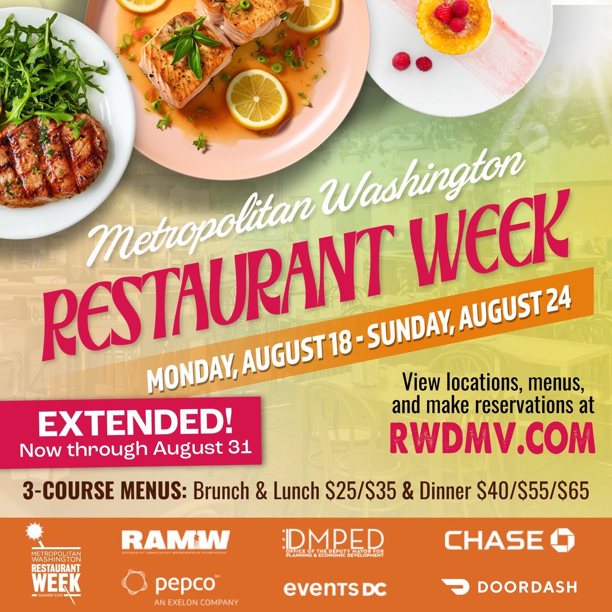 🚨 Summer Restaurant Week is officially EXTENDED through August 31! 🚨

That means even more time to explore the region’s dining scene, enjoy unbeatable deals, and take part in the #UltimateTasteofSummer.

🍴 Already dined out at a participating spot? Perfect, there are 380+ more
