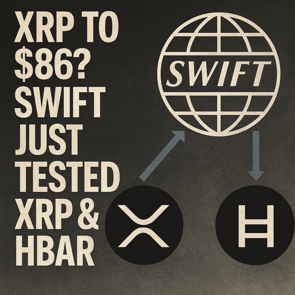 🚨XRP TO $86? SWIFT JUST TESTED XRP &amp; HBAR — $5 TRILLION FLOWS ARE COMING 🚨

The world’s biggest payments network just plugged XRP Ledger (and Hedera) into its rails.

$150 TRILLION a year. $5 TRILLION a day. Even a fraction of that = double-digit XRP.

This isn’t hopium. It’s