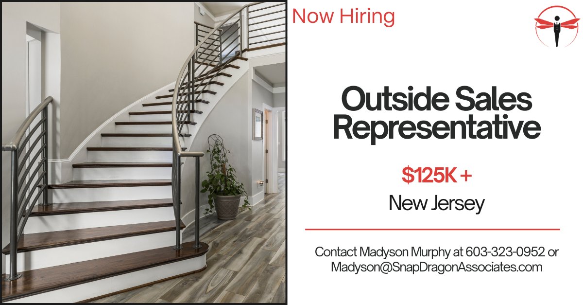 📍 New Jersey: Hiring an Outside Sales Rep for a custom stair manufacturer.

• $125K+ first-year potential / uncapped commissions
• Existing book of business
• Must have site measure + stair sales experience

🔗ow.ly/ruFG50WJ8ki

#sales #newjersey #buildingmaterials
