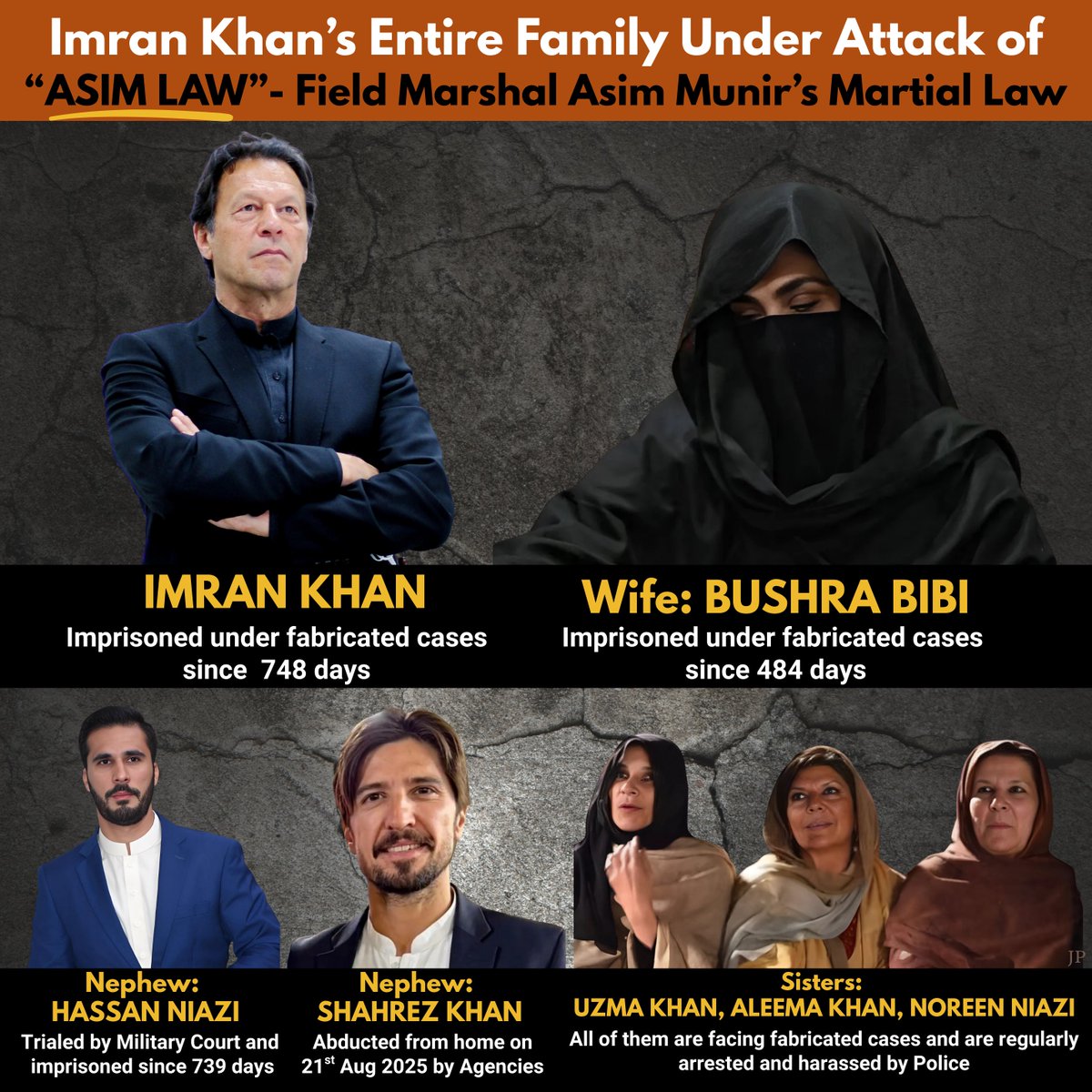 Jehanzeb Paracha (@jehanzebparacha) on Twitter photo Imran Khanโs entire family under attack of the Dictator Asim Munir !
<a href="/hrw/">Human Rights Watch</a>
<a href="/amnestysasia/">Amnesty International South Asia, Regional Office</a>
<a href="/yvonneridley/">Yvonne โNewcastle ๐โ Ridley</a>
<a href="/MarioNawfal/">Mario Nawfal</a>
<a href="/ryangrim/">Ryan Grim</a>
<a href="/realZalmayMK/">Zalmay Khalilzad</a>
#PakistanUnderFascism
#RestoreAccessToImranKhan
1/2 Imran Khanโs entire family under attack of the Dictator Asim Munir !
<a href="/hrw/">Human Rights Watch</a>
<a href="/amnestysasia/">Amnesty International South Asia, Regional Office</a>
<a href="/yvonneridley/">Yvonne โNewcastle ๐โ Ridley</a>
<a href="/MarioNawfal/">Mario Nawfal</a>
<a href="/ryangrim/">Ryan Grim</a>
<a href="/realZalmayMK/">Zalmay Khalilzad</a>
#PakistanUnderFascism
#RestoreAccessToImranKhan
1/2