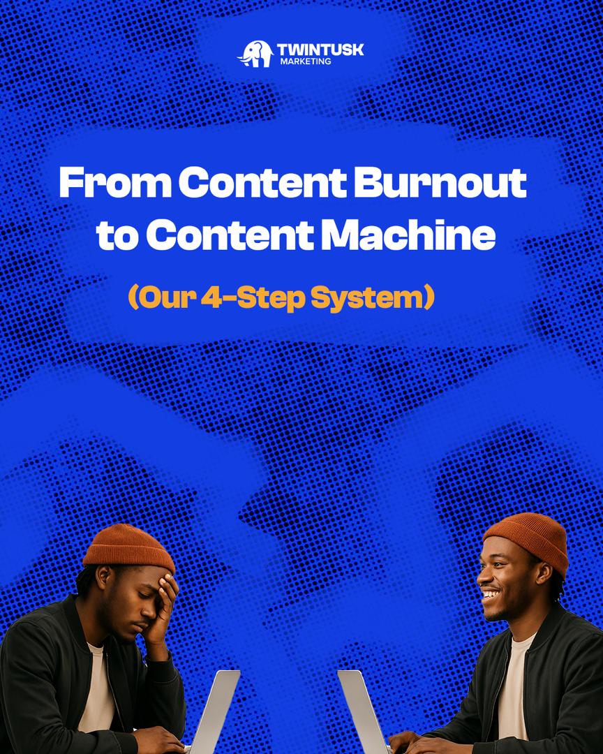 TwintuskLLC's tweet photo. Feeling drained by content? 🥴
You don’t need more hustle........you need a system.
Here’s a 4-step cure for content burnout → content machine https://t.co/xdVNQGhSMk