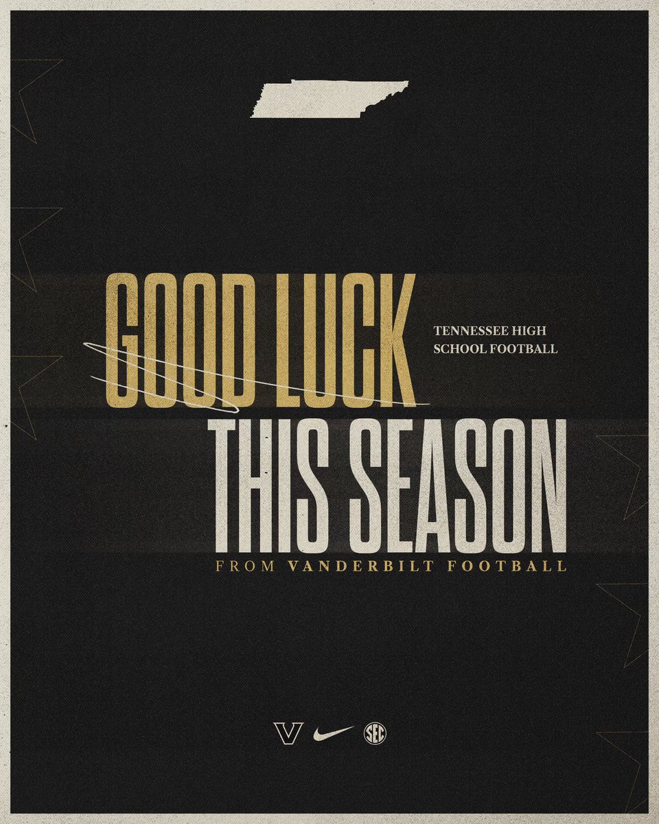Wishing all Tennessee high school football teams an epic season ahead! Good luck from Vanderbilt Football. 🏈⚓ #AnchorDown #HSFootball