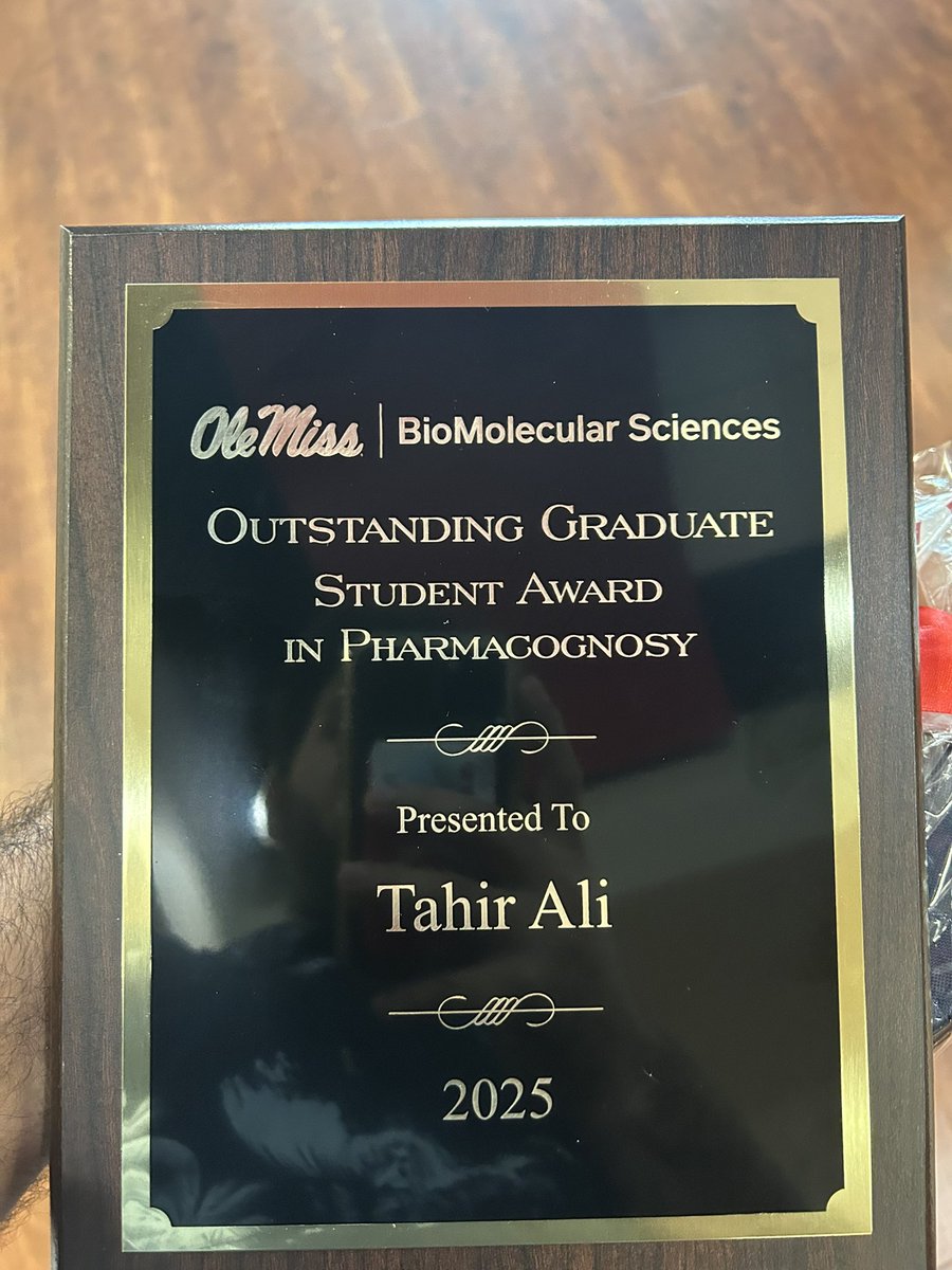 tahirOleMiss's tweet photo. Excited to share that I received the Award ๐ฑ๐
Grateful to my mentors and peers for their support โ this recognition inspires me to keep pushing forward in research and discovery.
#NaturalProductsChemistry #PharmaceuticalSciences
#MassSepc
#MicrobialGenomics https://t.co/7TUhbsDD81