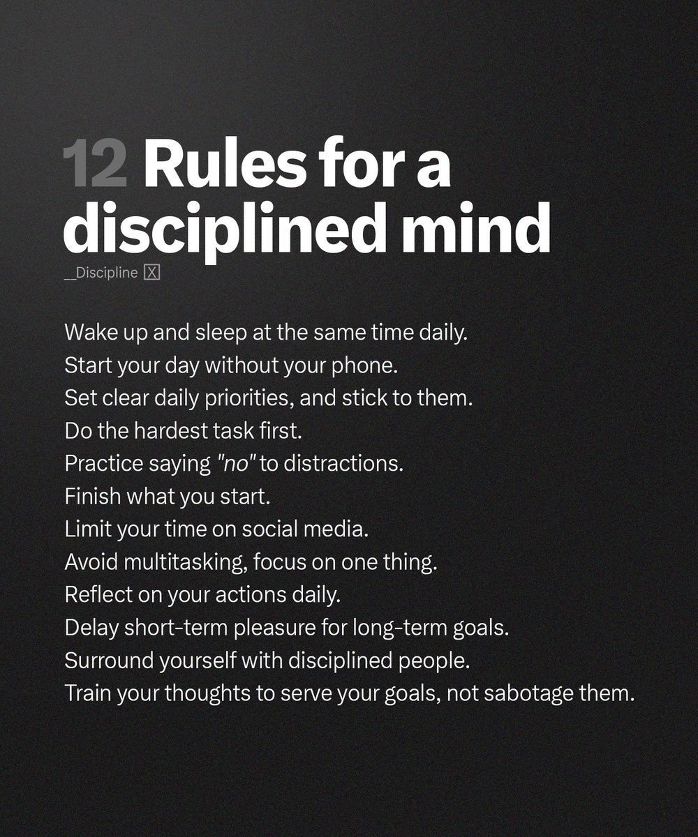 __Discipline's tweet photo. 12 rules for a disciplined mind, https://t.co/YshtpuxBQK