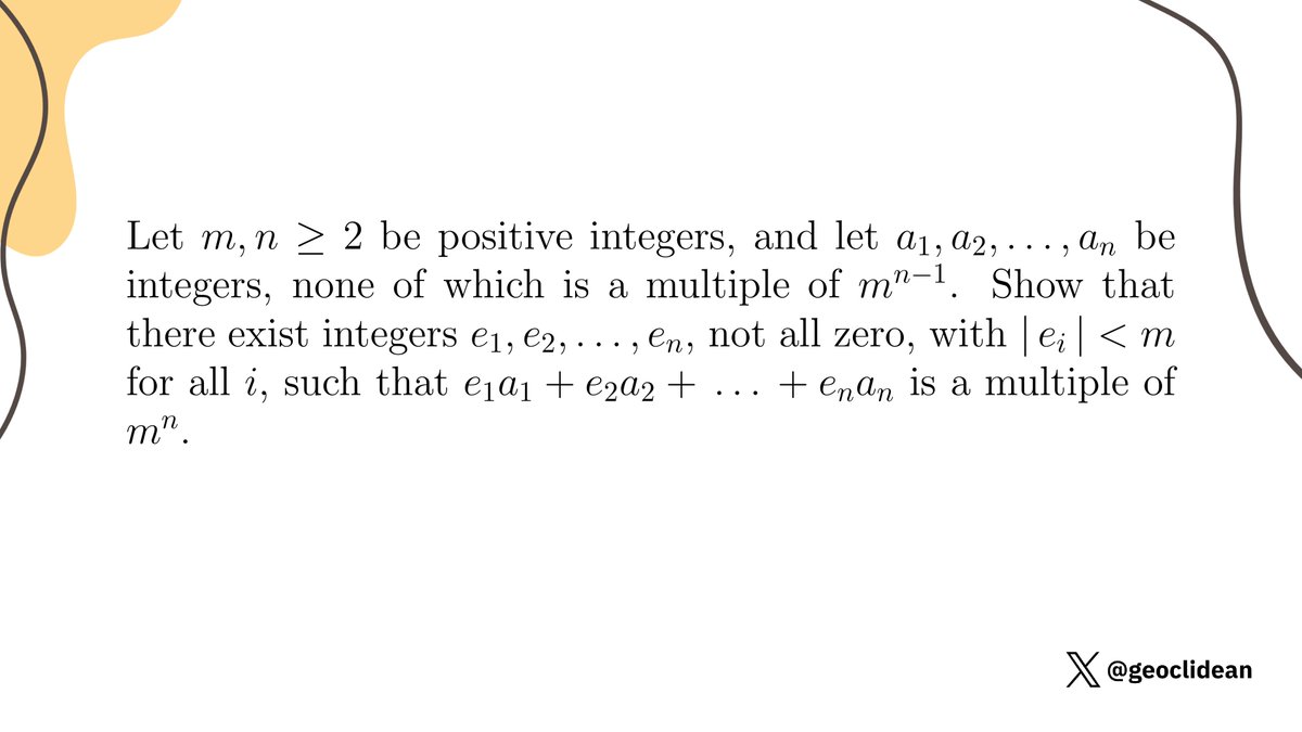geoclidean's tweet image. IMO ShortList 2002, number theory problem 5
#ModularArithmetic #NumberTheory #IMOShortlist #GeneratingFunctions #RootsOfUnity #ComplexNumbers #Hi