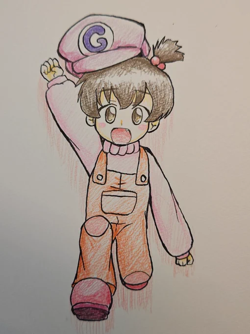 五女ちゃん誕生日おめでとう! 過去絵ですが、過去に描いてた… 某髭のおじさんのアクションゲームのパロディ(?)でw ピコーン! #河嶋家五女生誕祭2025