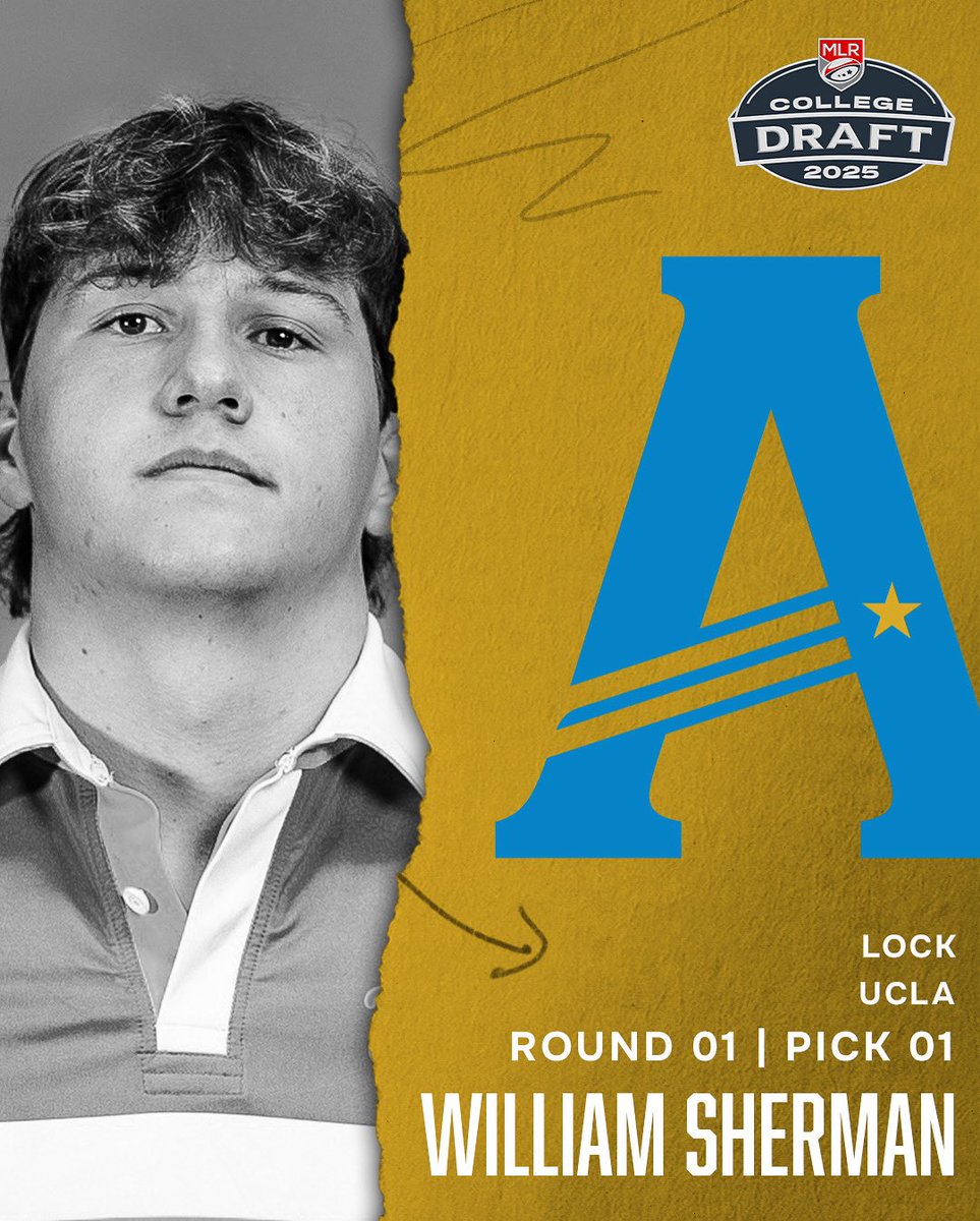 Major League Rugby (@usmlr) on Twitter photo Sherman off the board
With the 1st pick in the 2025 MLR College Draft, <a href="/AnthemRugby/">Anthem Rugby Carolina</a> select William Sherman, a Lock from UCLA Sherman off the board
With the 1st pick in the 2025 MLR College Draft, <a href="/AnthemRugby/">Anthem Rugby Carolina</a> select William Sherman, a Lock from UCLA